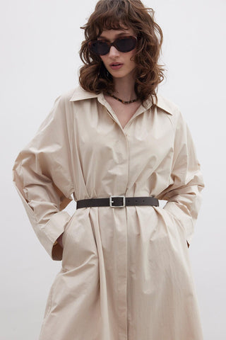 Premium Shirt Dress With Belt Camel