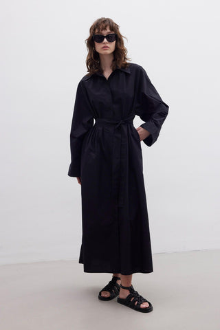 Premium Shirt Dress With Belt Black