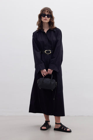 Premium Shirt Dress With Belt Black