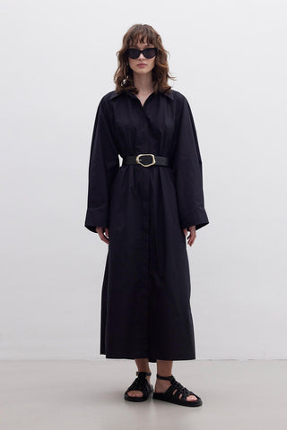 Premium Shirt Dress With Belt Black