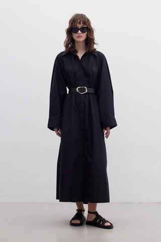 Premium Shirt Dress With Belt Black