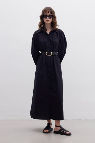 Premium Shirt Dress With Belt Black