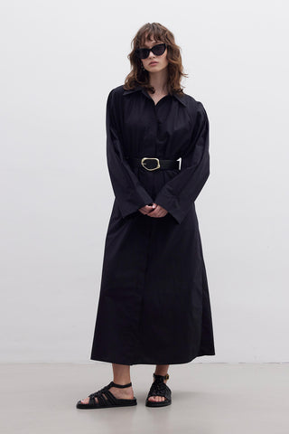 Premium Shirt Dress With Belt Black