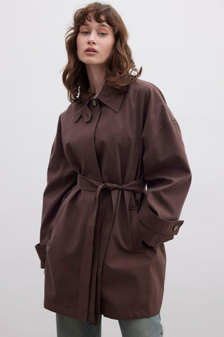 Stockholm Scarf Detailed Oversize Trench Coat Brown