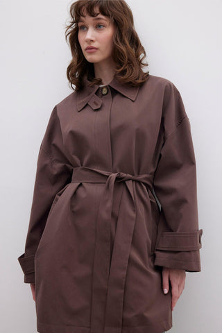 Stockholm Scarf Detailed Oversize Trench Coat Brown