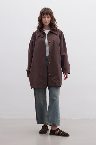 Stockholm Scarf Detailed Oversize Trench Coat Brown