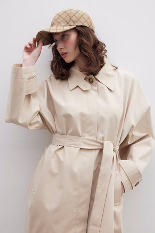 Stockholm Scarf Detailed Oversize Trench Coat Beige