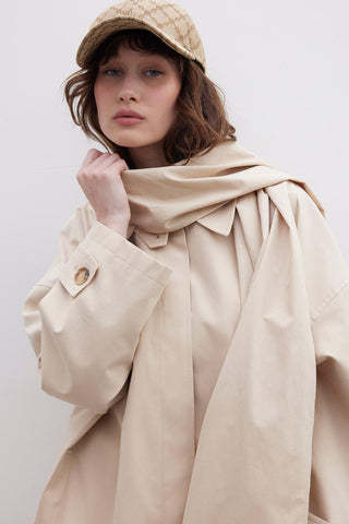 Stockholm Scarf Detailed Oversize Trench Coat Beige