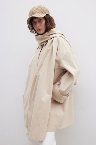 Stockholm Scarf Detailed Oversize Trench Coat Beige