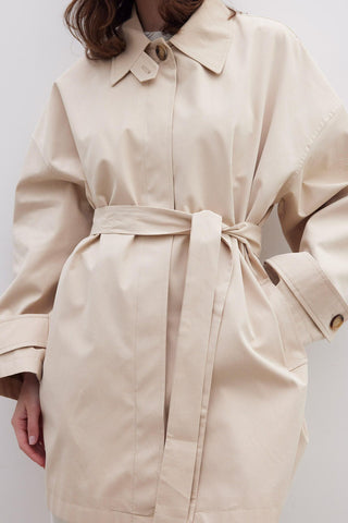 Stockholm Scarf Detailed Oversize Trench Coat Beige