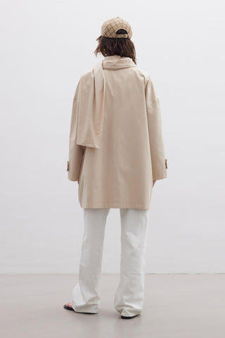 Stockholm Scarf Detailed Oversize Trench Coat Beige