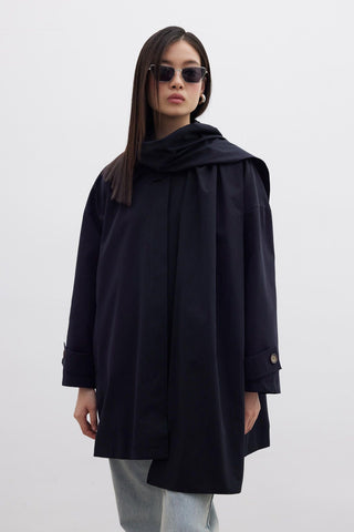 Stockholm Scarf Detailed Oversize Trench Coat Black