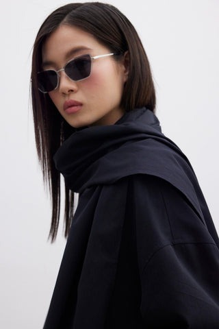 Stockholm Scarf Detailed Oversize Trench Coat Black