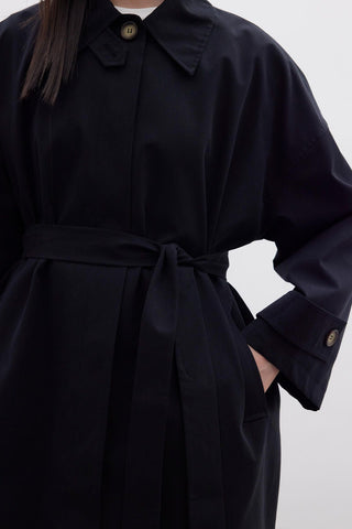 Stockholm Scarf Detailed Oversize Trench Coat Black