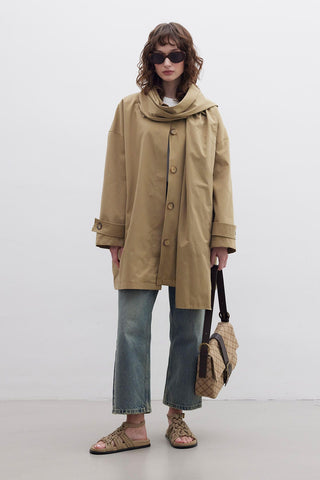 Stockholm Scarf Detailed Oversize Trench Coat Green