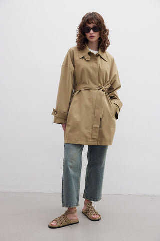 Stockholm Scarf Detailed Oversize Trench Coat Green