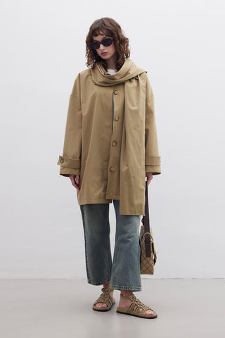 Stockholm Scarf Detailed Oversize Trench Coat Green