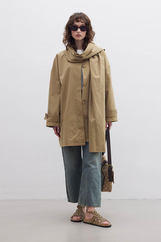 Stockholm Scarf Detailed Oversize Trench Coat Green