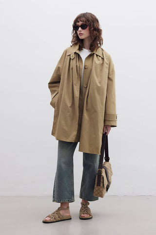 Stockholm Scarf Detailed Oversize Trench Coat Green