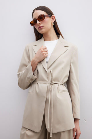 Regular Fit Blazer With Belt Beige