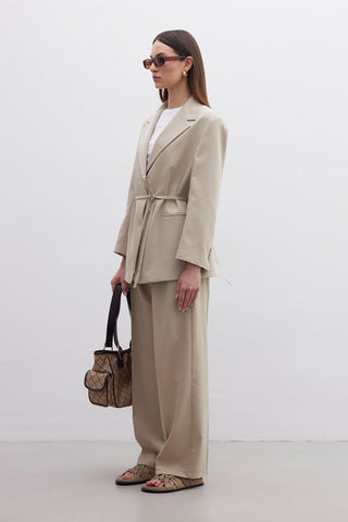 Regular Fit Blazer With Belt Beige