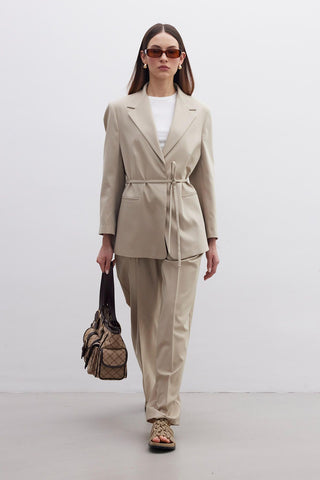 Regular Fit Blazer With Belt Beige