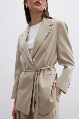 Regular Fit Blazer With Belt Beige