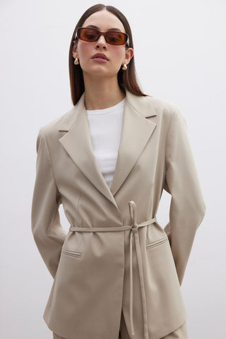 Regular Fit Blazer With Belt Beige