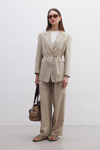 Regular Fit Blazer With Belt Beige