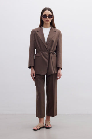 Regular Fit Blazer With Belt Brown