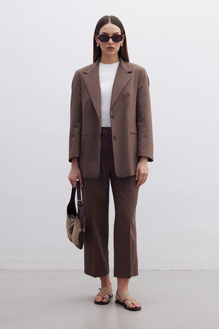 Regular Fit Blazer With Belt Brown