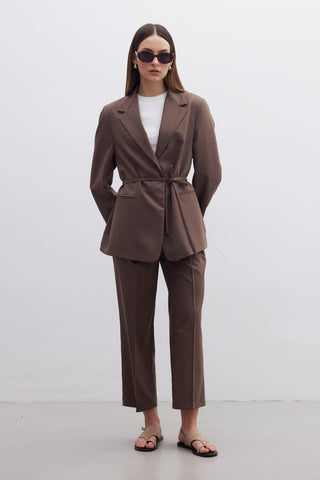 Regular Fit Blazer With Belt Brown