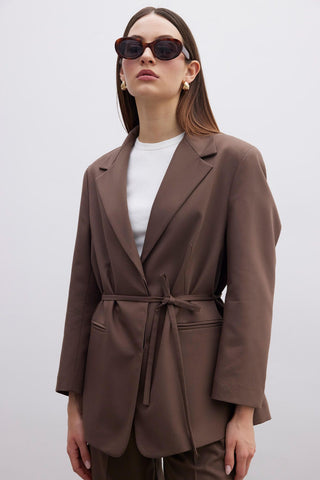 Regular Fit Blazer With Belt Brown