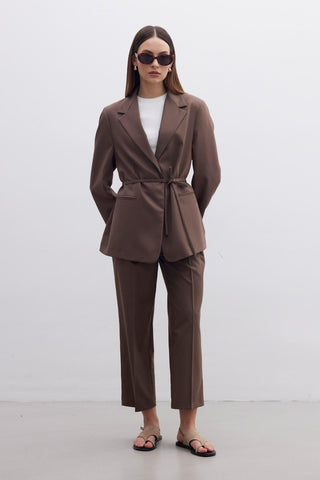 Regular Fit Blazer With Belt Brown