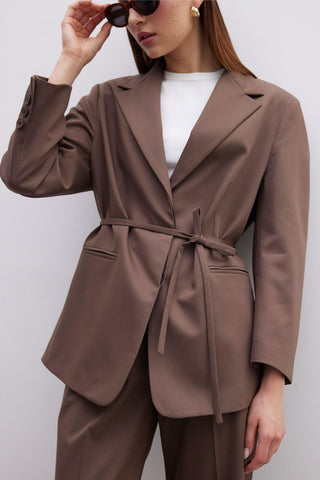 Regular Fit Blazer With Belt Brown