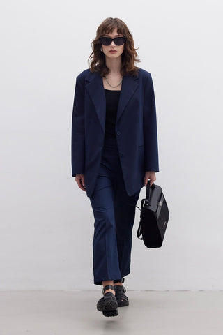 Regular Fit Blazer With Belt Navy Blue