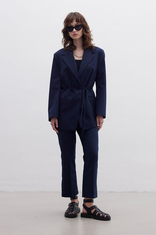 Regular Fit Blazer With Belt Navy Blue