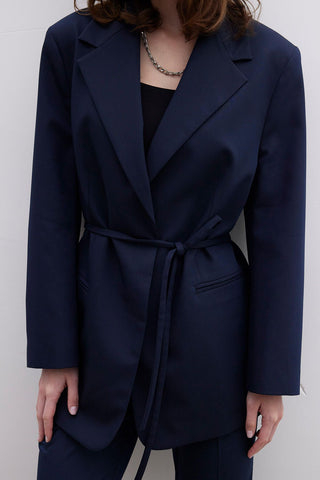 Regular Fit Blazer With Belt Navy Blue