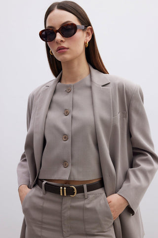 Oversize Doğal Blazer Ceket Vizon