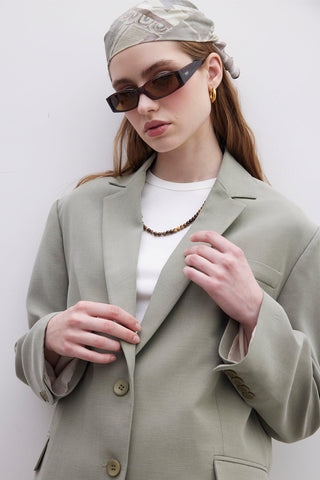 Oversize Natural Blazer Jacket Green