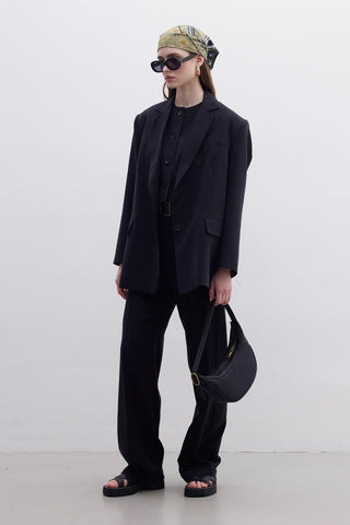 Oversize Natural Blazer Jacket Black