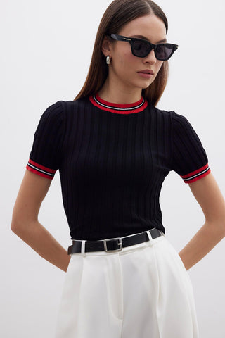 Retro Striped Knit T-Shirt Black