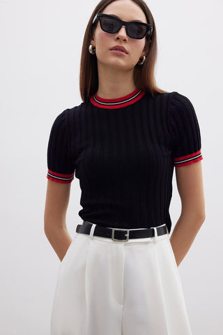 Retro Striped Knit T-Shirt Black