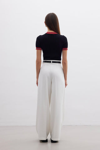 Retro Striped Knit T-Shirt Black