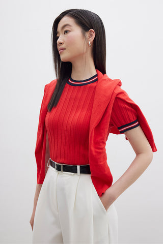 Retro Striped Knit T-Shirt Red