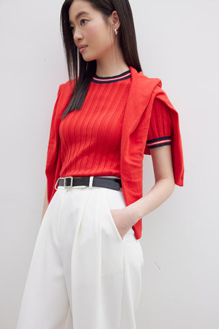 Retro Striped Knit T-Shirt Red