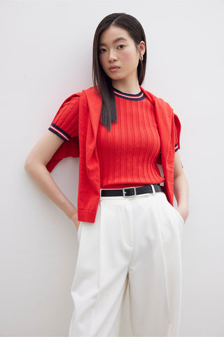 Retro Striped Knit T-Shirt Red