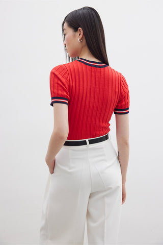 Retro Striped Knit T-Shirt Red