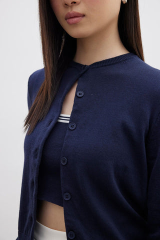 Fine Knit Cardigan Navy Blue