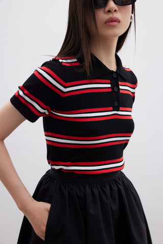 Retro Striped Knit Top Black